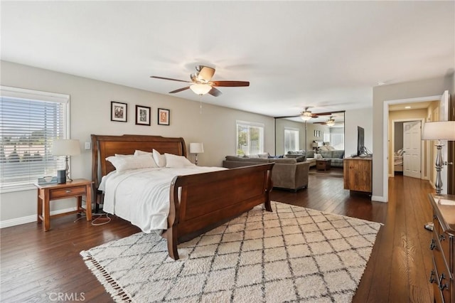 10313 Christine Pl, Chatsworth, CA 91311 - bedroom with hardwood / wood-style floors, baseboards, and a ceiling fan