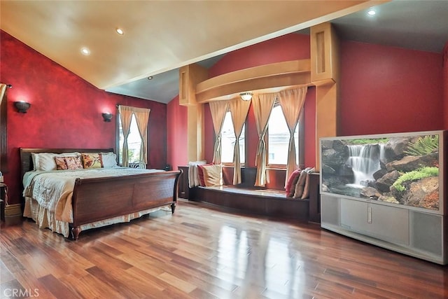 5455 E Sorrento Dr, Long Beach, CA 90803 - bedroom featuring recessed lighting, multiple windows, wood finished floors, and lofted ceiling
