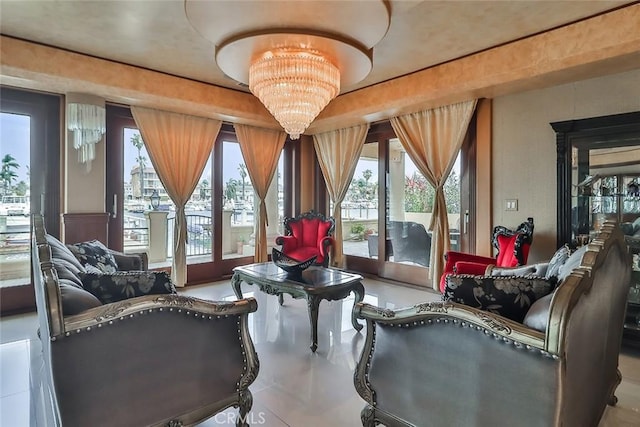 5455 E Sorrento Dr, Long Beach, CA 90803 - living area with a notable chandelier and a healthy amount of sunlight