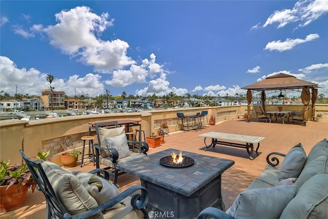 5455 E Sorrento Dr, Long Beach, CA 90803 - view of patio / terrace with a gazebo, outdoor dry bar, and an outdoor living space with a fire pit