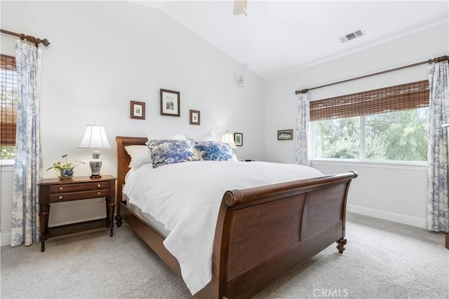 1835 Rancho Lomas Way, San Miguel, CA 93451 - carpeted bedroom with vaulted ceiling, multiple windows, baseboards, and a ceiling fan