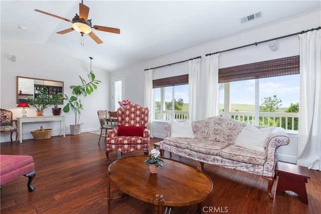 1835 Rancho Lomas Way, San Miguel, CA 93451 - living room with lofted ceiling, baseboards, ceiling fan, and wood finished floors
