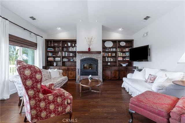 1835 Rancho Lomas Way, San Miguel, CA 93451 - living room with lofted ceiling, wood finished floors, and a glass covered fireplace