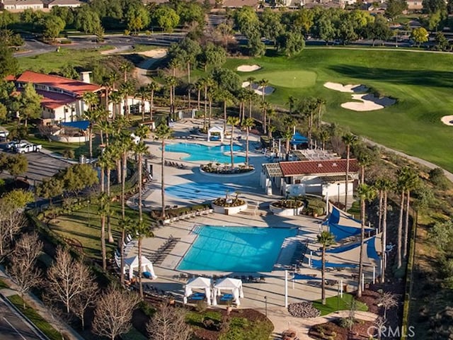 drone / aerial view featuring view of golf course