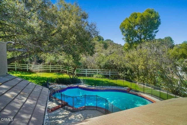 view of swimming pool with a fenced in pool and fence