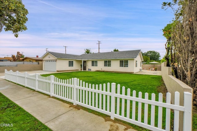 17632 E Covina Blvd, Covina, CA 91722 - ranch-style house with stucco siding, a fenced front yard, concrete driveway, and a garage