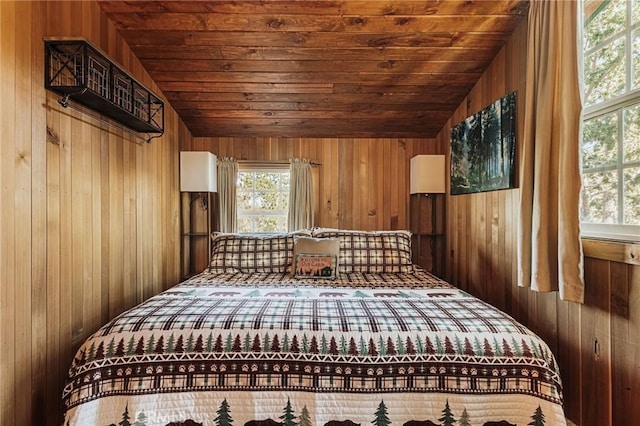 879 Orange Ave, Sugarloaf, CA 92386 - bedroom with wooden walls, lofted ceiling, and wood ceiling