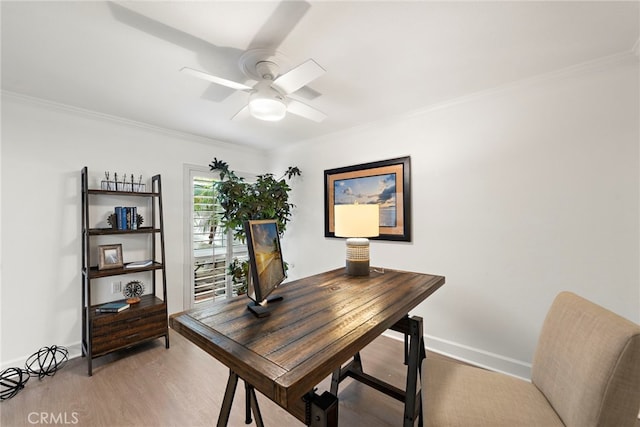 964 Calle Aragon Unit D, Laguna Woods, CA 92637 - office space with light wood-style floors, crown molding, baseboards, and a ceiling fan