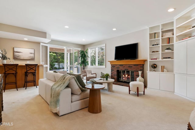 1480 Forest Knoll Dr, Oak Park, CA 91377 - living room with recessed lighting, a fireplace, and light carpet