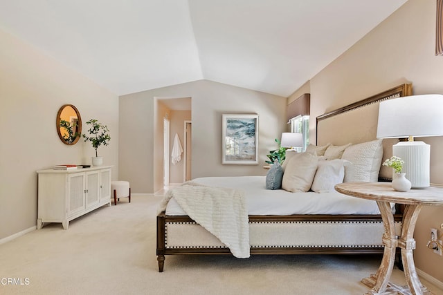 1480 Forest Knoll Dr, Oak Park, CA 91377 - bedroom with baseboards, lofted ceiling, and light carpet