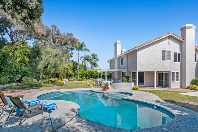 1480 Forest Knoll Dr, Oak Park, CA 91377 - view of pool featuring a patio, a yard, a pergola, and a pool with connected hot tub