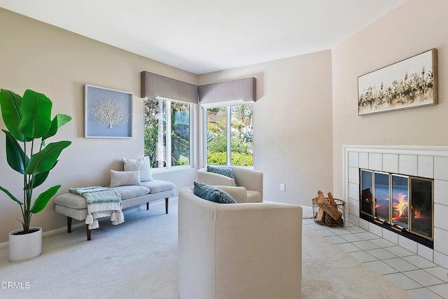 1480 Forest Knoll Dr, Oak Park, CA 91377 - living room featuring carpet flooring, baseboards, and a tile fireplace