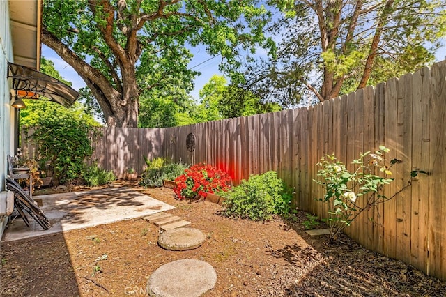 view of yard with a fenced backyard and a patio area