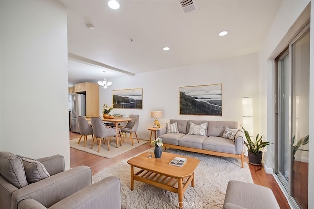 14618 Gilmore St Unit 8, Van Nuys, CA 91411 - living area featuring recessed lighting, visible vents, a chandelier, and light wood-type flooring