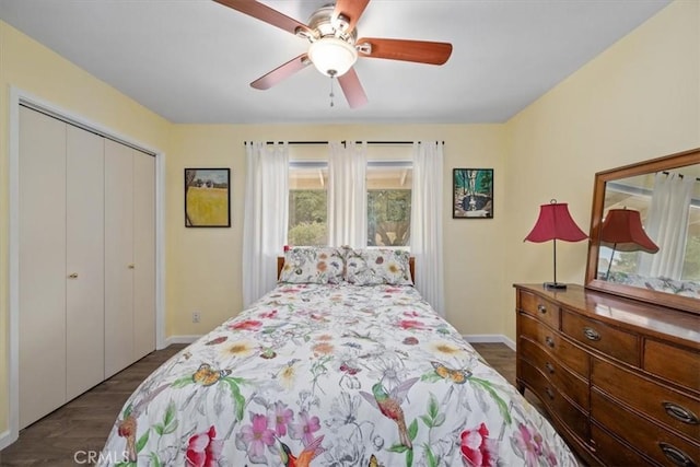 259 Saint Andrews Way, Lompoc, CA 93436 - bedroom featuring dark wood-style floors, a closet, and a ceiling fan