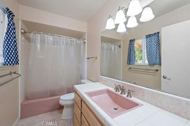 259 Saint Andrews Way, Lompoc, CA 93436 - bathroom with vanity, shower / tub combo, a chandelier, and tile patterned floors