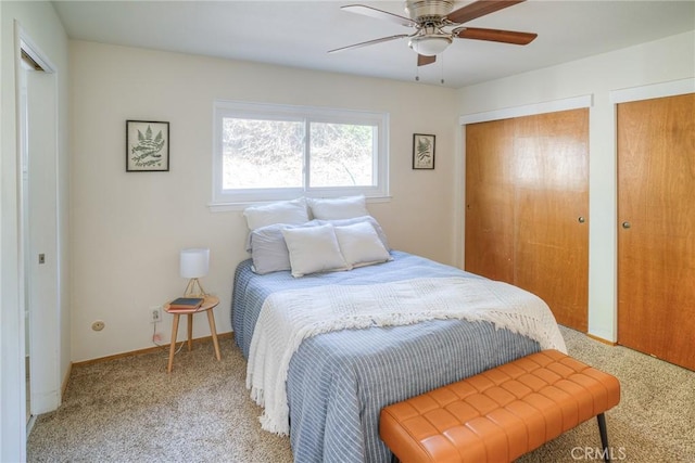 12 Linda Loma Dr, Oroville, CA 95966 - carpeted bedroom featuring a ceiling fan, multiple closets, and baseboards