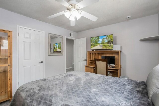 bedroom with visible vents and a ceiling fan