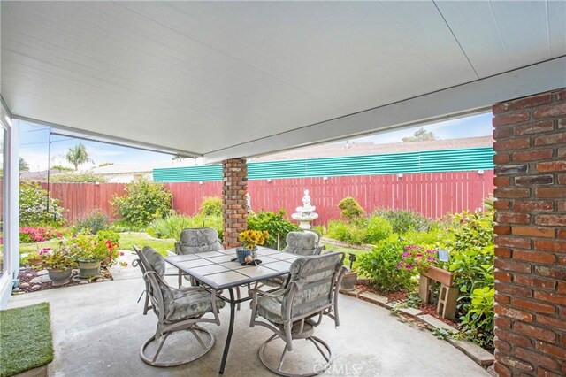 view of patio featuring outdoor dining space and a fenced backyard