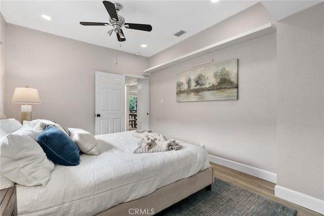 4338 Beagle St, Los Angeles, CA 90032 - bedroom featuring baseboards, recessed lighting, wood finished floors, and a ceiling fan
