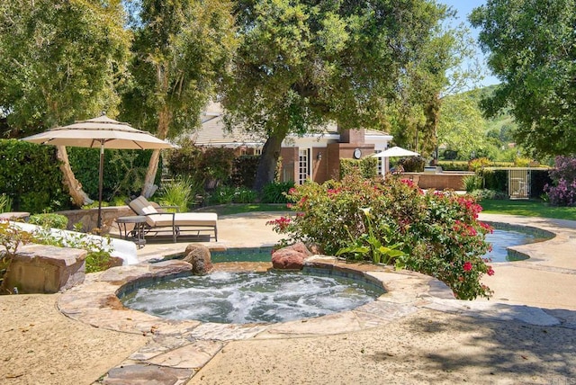 5135 Island Forest Pl, Westlake Village, CA 91362 - view of yard featuring fence, an in ground hot tub, a patio area, and an outdoor pool