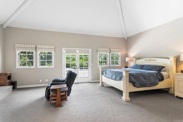 5135 Island Forest Pl, Westlake Village, CA 91362 - bedroom featuring carpet floors, access to outside, beamed ceiling, and french doors