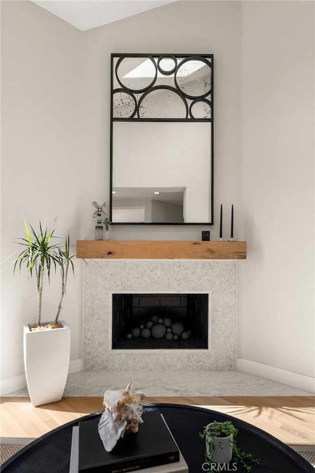 interior details featuring a premium fireplace and baseboards