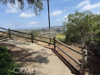view of yard with fence and a rural view