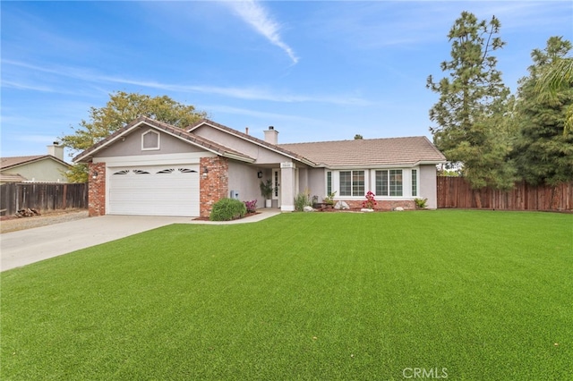 28646 Patti Ln, Menifee, CA 92585 - ranch-style house featuring a garage, a chimney, stucco siding, and concrete driveway