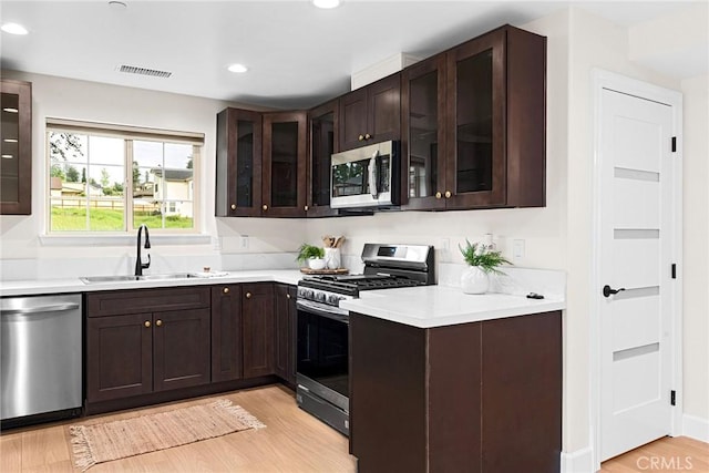kitchen with light countertops, a sink, stainless steel appliances, and visible vents