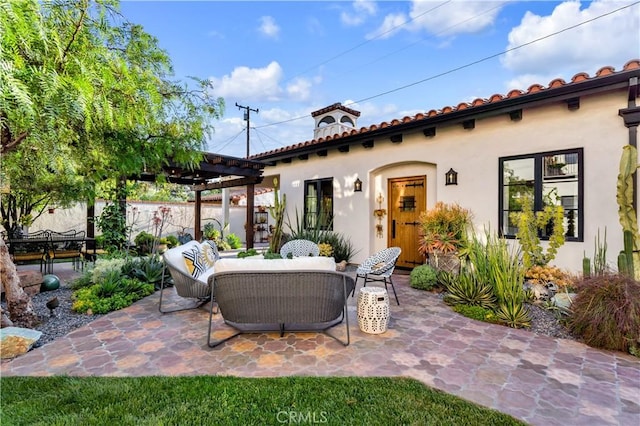 2020 N Victoria Dr, Santa Ana, CA 92706 - view of patio with an outdoor living space, a pergola, and fence