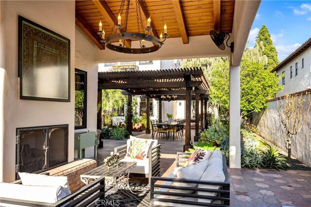 2020 N Victoria Dr, Santa Ana, CA 92706 - view of patio / terrace with an outdoor hangout area, fence, a pergola, outdoor dining space, and a ceiling fan