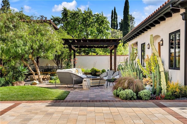 2020 N Victoria Dr, Santa Ana, CA 92706 - view of patio featuring a pergola, an outdoor hangout area, and fence