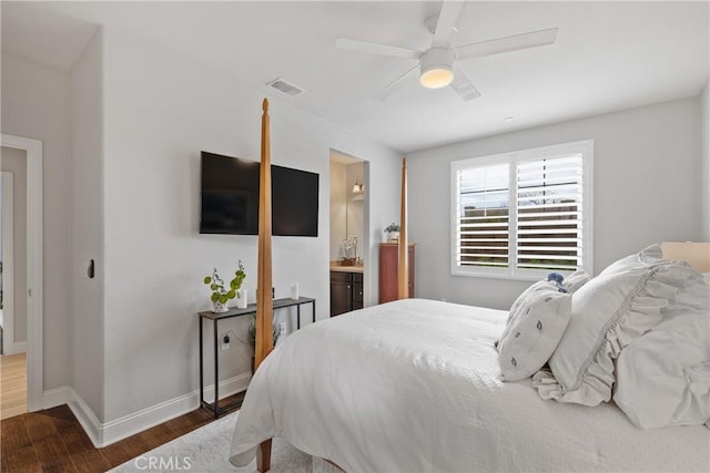 28934 Rangeview Dr, Murrieta, CA 92563 - bedroom featuring wood finished floors, baseboards, a ceiling fan, and connected bathroom