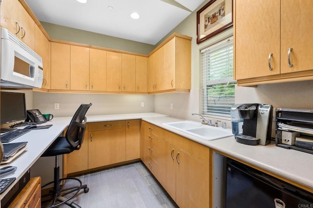 3161921 Via Puerta Del Sol, Bonsall, CA 92003 - kitchen with light wood-style flooring, a sink, light countertops, black dishwasher, and white microwave