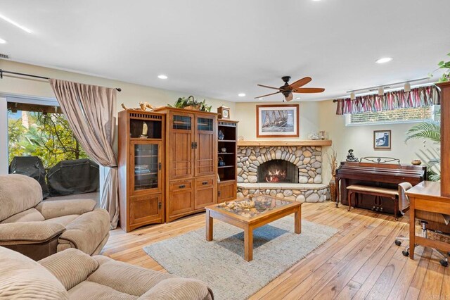 3161921 Via Puerta Del Sol, Bonsall, CA 92003 - living room with recessed lighting, a ceiling fan, and light wood-type flooring