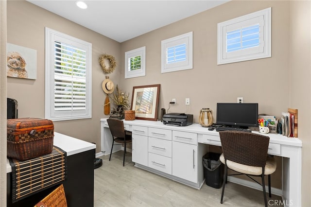 30525 Hawkscrest Rd, Murrieta, CA 92563 - home office featuring light wood-type flooring, recessed lighting, and baseboards