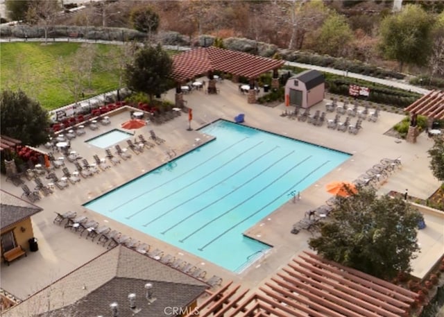 30525 Hawkscrest Rd, Murrieta, CA 92563 - community pool with a patio, a gazebo, and an outdoor structure