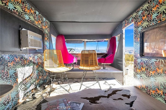 exterior space with wallpapered walls
