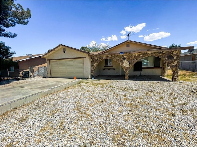 18225 Casaba Rd, Adelanto, CA 92301 - ranch-style home featuring a garage, fence, stucco siding, and concrete driveway