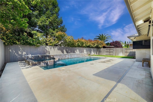 view of pool featuring a fenced backyard, a fenced in pool, and a patio area
