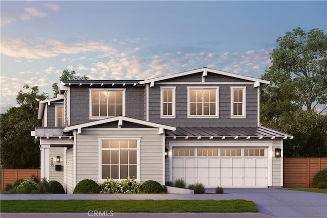 927 9th St, Manhattan Beach, CA 90266 - view of front of house with an attached garage, driveway, a metal roof, and a standing seam roof