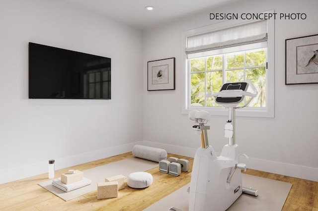 927 9th St, Manhattan Beach, CA 90266 - workout room featuring wood finished floors and recessed lighting