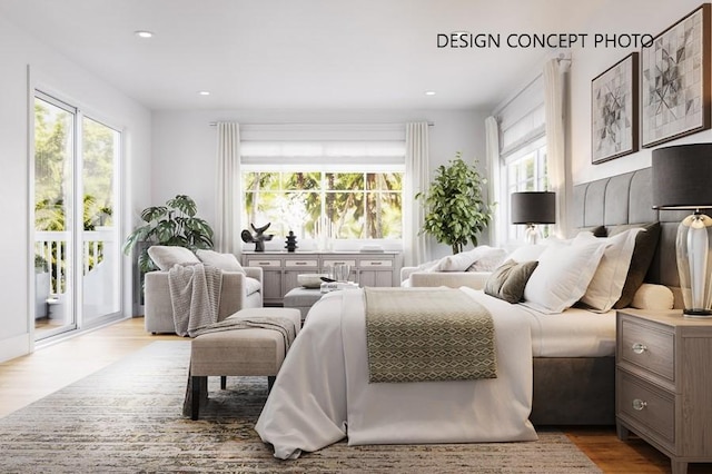 927 9th St, Manhattan Beach, CA 90266 - bedroom with wood finished floors, access to outside, and recessed lighting