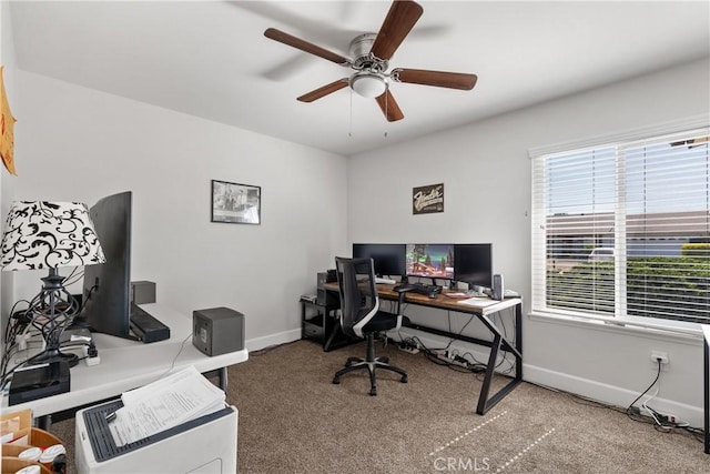 27680 Sandtrap Dr, Menifee, CA 92586 - carpeted office space featuring a ceiling fan and baseboards