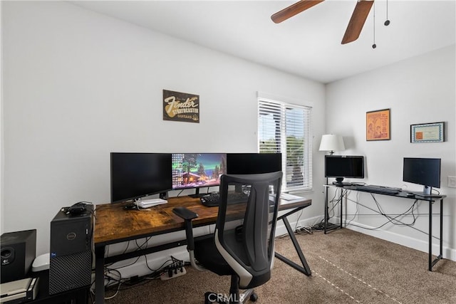 27680 Sandtrap Dr, Menifee, CA 92586 - carpeted office with a ceiling fan and baseboards
