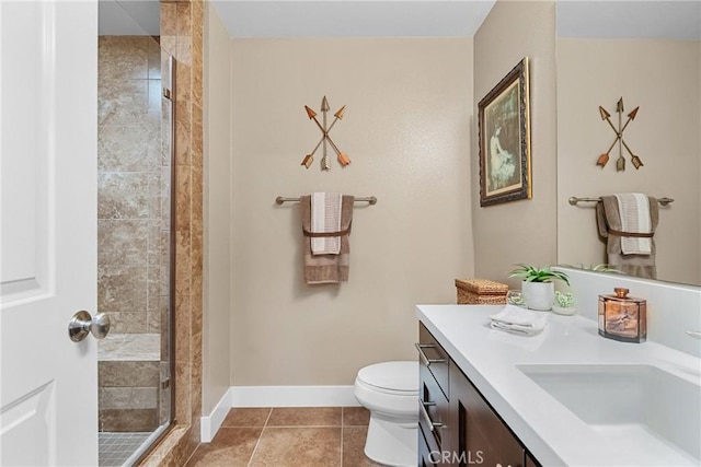 21609 Lucas Ct, Saugus, CA 91390 - full bathroom featuring vanity, toilet, baseboards, tile patterned floors, and a shower stall