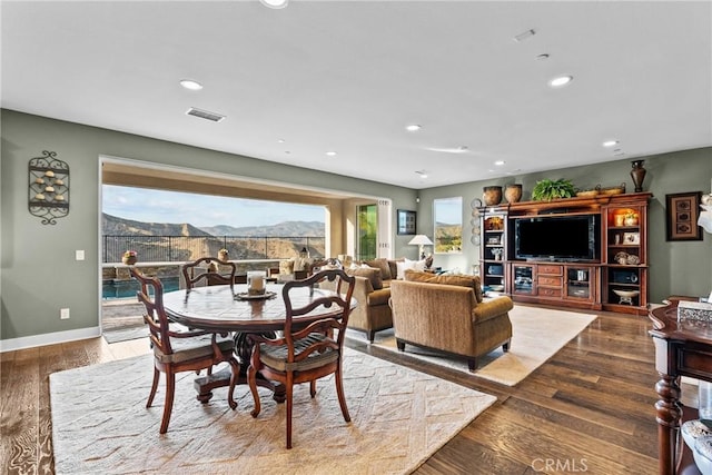21609 Lucas Ct, Saugus, CA 91390 - dining space featuring baseboards, recessed lighting, wood finished floors, and visible vents