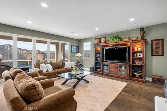 21609 Lucas Ct, Saugus, CA 91390 - living room with recessed lighting, dark wood-style flooring, and baseboards