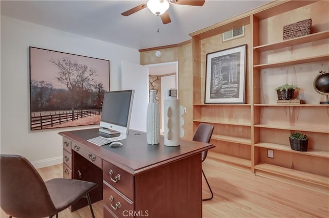 2978 Crownview Dr, Rancho Palos Verdes, CA 90275 - home office with a ceiling fan and light wood-type flooring